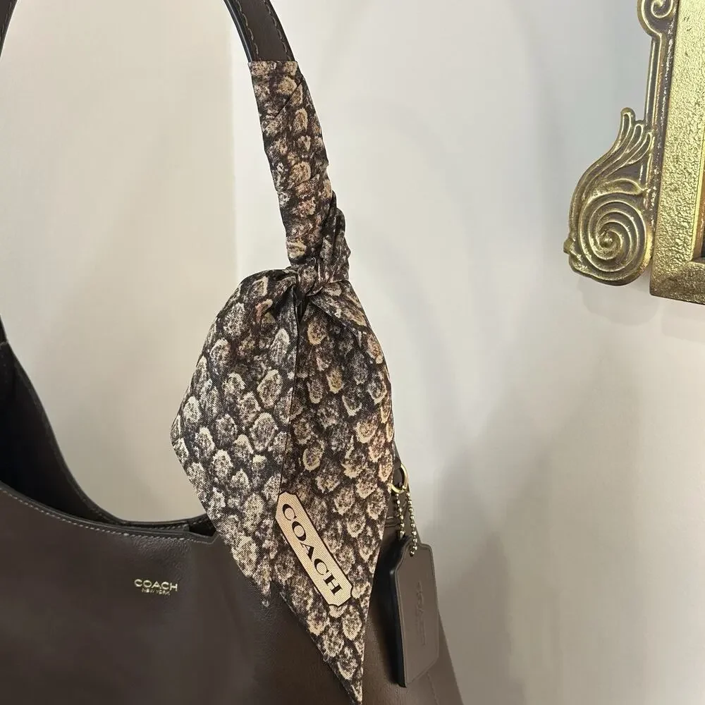 Coach Signature Reversible Silk Skinny Pony Scarf Purse Scarf Snake Skin Design